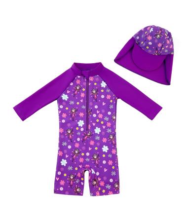 upandfast Baby Girl One Piece Swimwear Suits with Sun Hat Toddler Swimsuits UPF 50+ Sun Protection 12-18 Months Purple