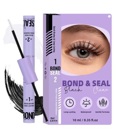 Lash Bond and Seal Waterproof 10ml Bond and Seal Lash Glue for Eyelash Clusters Long Lasting Lash Cluster Glue Strong Hold Cluster Lash Glue Black Lash Bond at Home(Black-NewST)