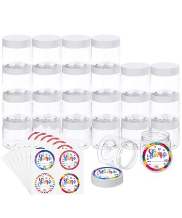 Habbi 24 Pack 6oz Slime Containers with Lids Plastic Jars Containers for Slime with White Water-Tight Lids and Stickers Mini Storage for DIY Slime Making Candy Beads Art Crafts Lotion