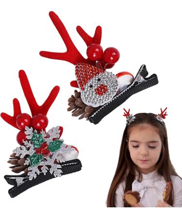 Christmas Antler Hair Clip - Santa Claus Reindeer Ears Barrettes | Portable Reindeer Antlers Ears Barrettes for Family Women Santa Claus red corner - Buy Online on SooperMarket.com