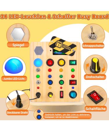 Norbase Montessori Busy Board with LED | Educational Toys for Kids 1-3 Years | Perfect Wooden Gifts for Young Girls - Buy Online on SooperMarket.com