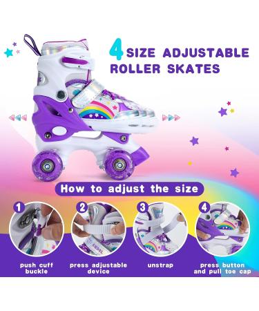 SHDSL Girls Roller Skates | 4 Size Adjustable with 8 Light Up Wheels | Fun Illuminating Skates for Beginners | Sizes 11C-1Y US - Buy Online on SooperMarket.com