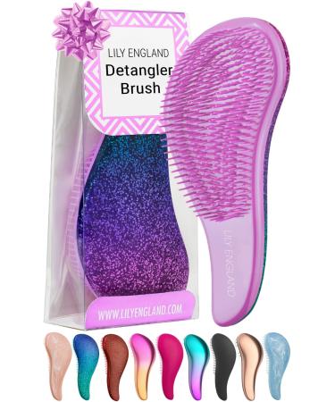 Lily England Detangle Hair Brush for Curly Hair Straight Thick & Natural Hair - Gentle Detangling Hairbrush for Kids Women & Toddlers - Detangler Hair Brush with Flexible Bristles Purple Glitter 1 Count (Pack of 1) Pink/Purple