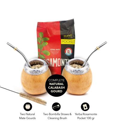 Balibetov Yerba Mate Set - 2 Argentine Gourd Cups 100g Loose Yerba Mate 2 Bombillas & Cleaning Brush | International Shipping Available - Buy Online on SooperMarket.com