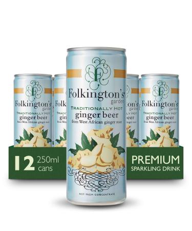 Folkington's Ginger Beer 12 Cans Sparkling Soft Drink Traditionally Hot Great Gin Mixer 12 x 250 ml Hot Ginger Beer