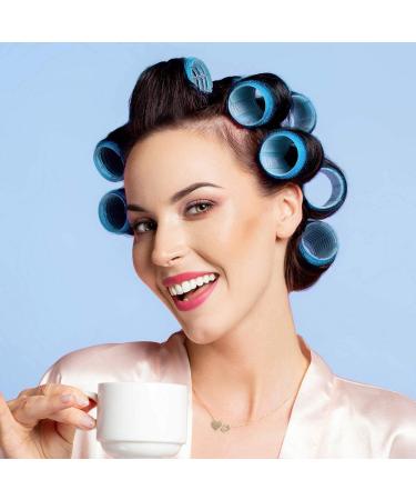 Jumbo Hair Rollers Set Self Grip Curlers For Long Hair No Heat Heatless Hair Rollers With Clips & Comb 24 Packs (Blue 24Pcs) - Buy Online on SooperMarket.com