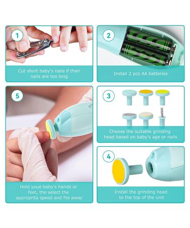Lupantte Electric Baby Nail Trimmer with Light and 6 Grinding Pads - Safe Nail File and Clippers for Newborns, Infants, Toddlers, Kids and Adults - Green - Buy Online on SooperMarket.com
