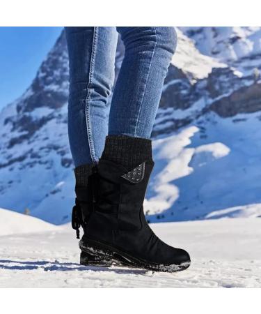 Rytejfes Women's Black Lace-Up High Ankle Winter Boots - Comfortable Short Heels Stylish & Warm - EU Size 39 - Buy Online on SooperMarket.com