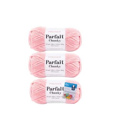 Premier Yarns Parfait Chunky - 3.5 Oz - 6 Super Bulky Weight - 3 Pack Bundle with Bella's Crafts Stitch Markers (Pink Lemonade)