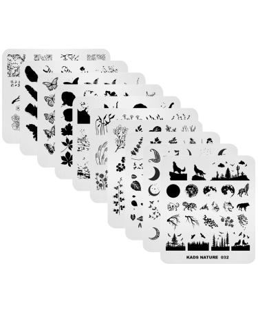 Alexnailart 10 Pieces Nail Stamping Plates Nail Art Plates Set Nature Serie Multi-Patterns Image Template Nail Design Manicure Stencils Tool (Set2-10Pcs)