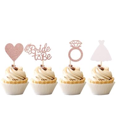 24 PCS Bride to Be Cupcake Toppers with Heart Ring Dress Bridal Shower Cupcake Picks Wedding Engagement Bachelorette Party Cake Decorations Supplies Rose Gold