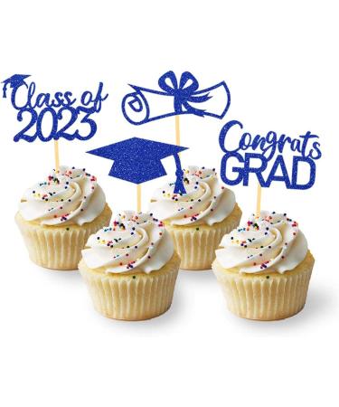 JINGLING Graduation Cake Toppers 24 Piece Graduation Cupcake Toppers Glitter Class of 2023 Graduation Caps Cupcake Picks for Party Cake Decorations Blue - Buy Online on SooperMarket.com