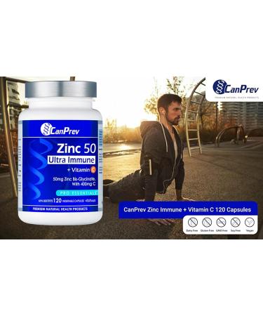 CanPrev Zinc Immune + Vitamin C | 120 Capsules | 50mg of Zinc Bis-Glycinate with 400mg of Vitamin C - Buy Online on SooperMarket.com