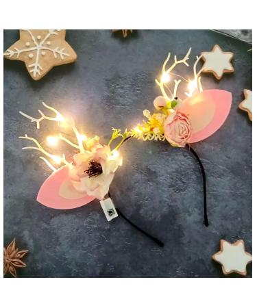 Deer Elk Antler Flower LED Headband Glowing Butterfly Rabbit Bow Light up Hair Hoop Floral Reindeer Cat Ears Hair Band for Women Girls Christmas Party (Yellow)