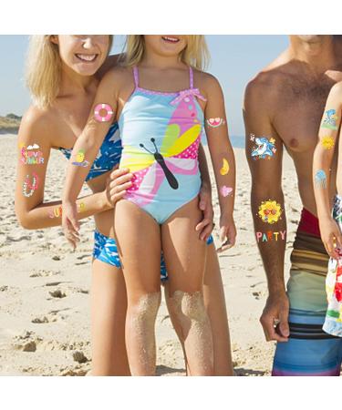Glitter Summer Tattoos for Kids & Adults - Hawaiian Luau Themed, Waterproof Stickers for Pool Parties & Beach Decor - Buy Online on SooperMarket.com