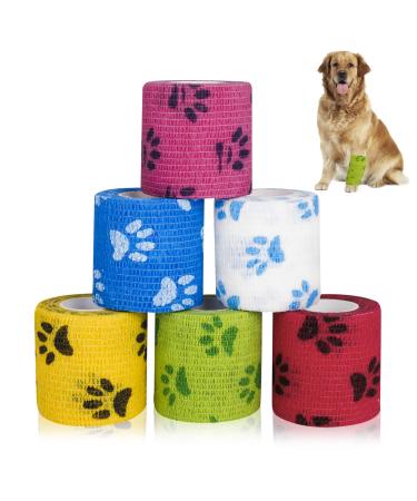 Heyu-Lotus 6 Rolls Pet Vet Wrap for Dogs Self Adhesive Bandages for Dogs Cohesive Pet Bandage Non-Woven Elastic Breathable Bandage Tape for Dogs Cats and Horse Wrist Ankle 5cm x 4.5m