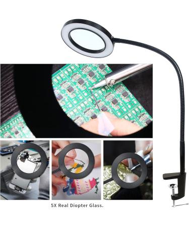 LED Magnifying Glass Desk Lamp 3 Modes and 10 Levels of Dimming 5X Magnifying Light Gooseneck Light with Clamp for Reading Handicrafts Precision Equipment Maintenance Workbench Closed Work - Buy Online on SooperMarket.com