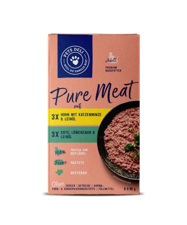 Pets Deli Pure Meat wet feed Multipack for cats in the Huhn & duck varieties without gluten and sugar 6 x 85g chicken & duck 85 g (6 Pack)