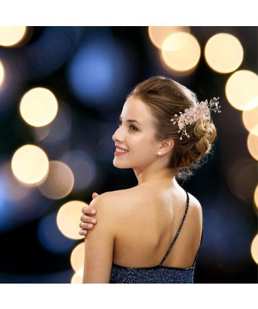 Minkissy Pearl Crystal Wedding Hair Comb - Pink Rhinestone Flower Bridal Hair Accessories - Buy Online on SooperMarket.com