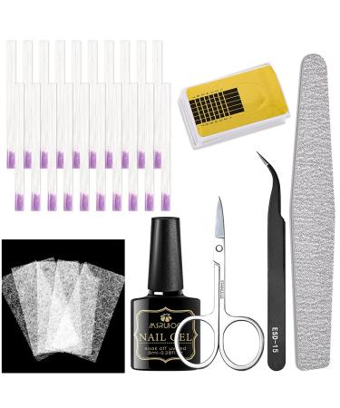 MSRUIOO Fiberglass Nail Extension Gel Kit Gel Nail Builder Extension Fiber Nail Kit with Magical Silk Fiberglass  Quick Building Gel  Nail File  Tweezers  Scissors  Nail forms for Gel Extension Nail Art