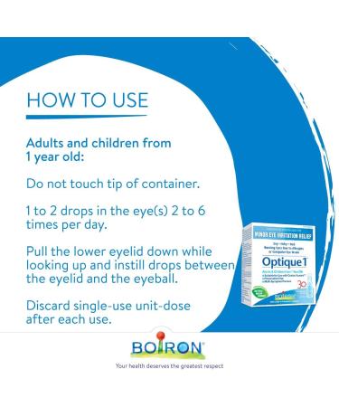 Boiron Optique 1 Eye drops used to relieve minor eye irritations such as dry itchy or red burning eyes due to allergies or computer eye strain. 30 unit-doses - Buy Online on SooperMarket.com