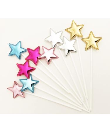 AILEXI Handmade 10 Leather Reflective Glitter Cake Topper for Cake Cup Cake and Ice Cream - Multicolor Stars