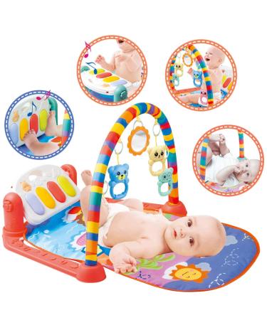 3M+ Baby Play Gym Activity Mat for Floor Kick and Play Piano Gym Activity Center with Music, Lights, and Sounds Baby Toys (Red)
