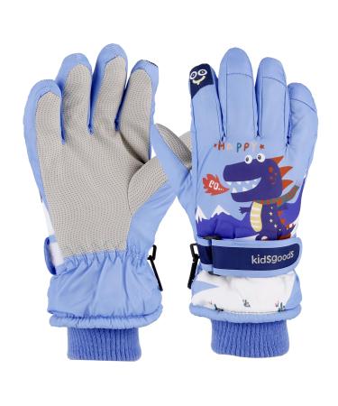KAKU NANU Kids Ski Gloves Mittens Waterproof Ice Skating Gloves Children's Winter Warm Snow Gloves Thermal Fleece Gloves For Boys Girls Pink Purple Blue Cartoon 2-10 Years Light Blue-1 6-10 Years