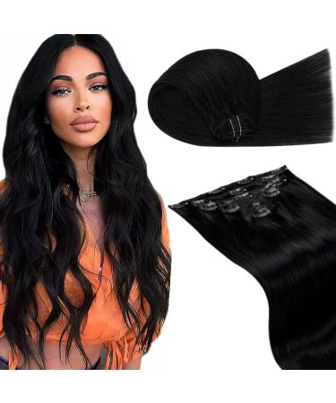 Laavoo smooth clip in extensions real hair black real hair extensions clip full of head 50cm clip in hair extension real hair remy human hair of course 105g #1 black 7Pcs 50cm-105g 1.1 #1