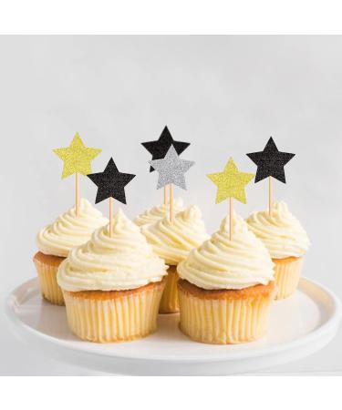 120 Pcs Star Cupcake Toppers Happy New Year Glitter Black Gold and Silver Star Cake Topper Picks Toothpick Toppers New Year Photo Props for New Year Party Supplies (Star) - Buy Online on SooperMarket.com