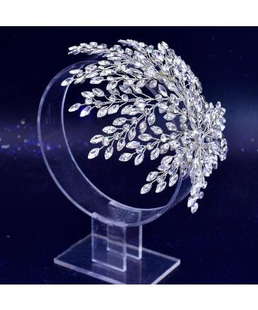 AMORARSI Rhinestone Leaf Wedding Hair Piece - Crystal Hair Accessories for Bride and Bridesmaids (Silver) - Buy Online on SooperMarket.com