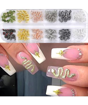 RUNRAYAY 60Pcs snake Luxury Nail Art Rhinestone 3D Dangle Nail Art Charms Crystal Gems Nail Diamond for Girl Women DIY Nail Design Craft Jewelry Making with a Box 5 Styles