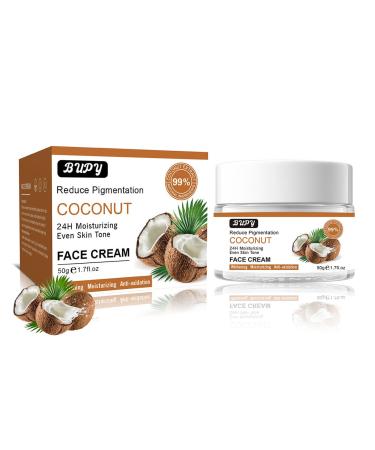 Coconut Face Cream Coconut Face Moisturiser Coconut Moisturising Cream Reduce Pigmentation 24-Hour Moisturising Even Skin Tone Revitalising Soothing Coconut Moisturiser 50g