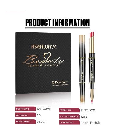 Aseawave 2 in 1 Lip Liner and Lipstick Makeup Set - Waterproof & Long-Lasting Matte Lipstick - 6Pcs Gift Set for Daily, Travel, Party, Work - Buy Online on SooperMarket.com