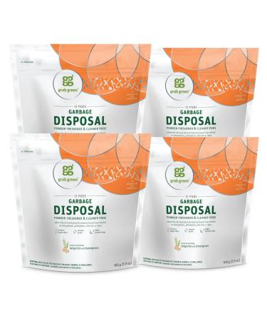 Grab Green Garbage Disposal Freshener and Cleaner Pods, 48 Count, Tangerine Lemongrass Scent, Plant and Mineral Based, Removes Odors, Loosens Grime, Prevents Clogging Tangerine + Lemongrass 12 Count (Pack of 4)