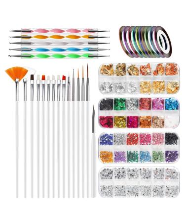 Topyond Complete Nail Art Tool Set with Double Head Rhinestone Drill Pen Nail Brushes and DIY Manicure Painting Accessories