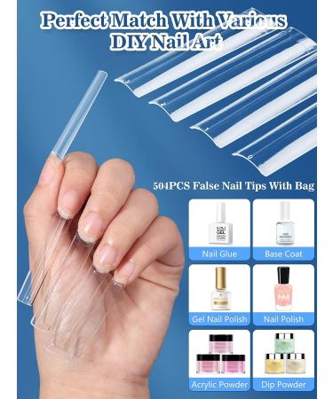 504PCS XXL Clear Square Nail Tips for Acrylic Nails - Professional Long Fake Nails for Nail Salon and DIY Nail Art - Half Cover Ballerina Coffin French Nails with Bag - Buy Online on SooperMarket.com