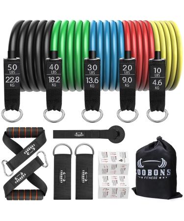 Resistance Bands Set - Workouts Bands for Men and Women, Exercise Bands with Handle, Door Anchor, Legs Ankle Straps, Elastic Bands for Physical Therapy, at Home Fitness, Strength Training Equipment 10150LBS Colour