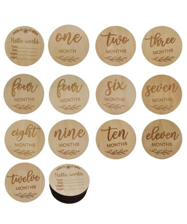 HAWAKA 13 Pieces Baby Monthly Milestone Cards Wooden Baby Announcement Cards Wooden Baby Milestone Cards Milestone Discs Photo Props Baby Gift Set for Baby Shower