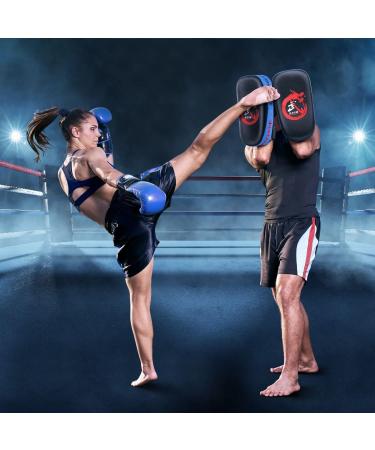 Flexzion Blue Curved Muay Thai Kick Pad for MMA, Karate, Taekwondo - Adjustable Forearm Strap - Buy Online on SooperMarket.com