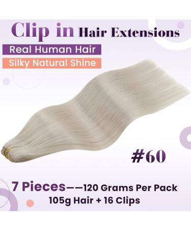 LAAVOO Platinblond Clip Extensions - 40cm Real Hair 105g 7PCS Double Tressen Premium Remy Blonde Clip-Ins for Full Head - Buy Online on SooperMarket.com