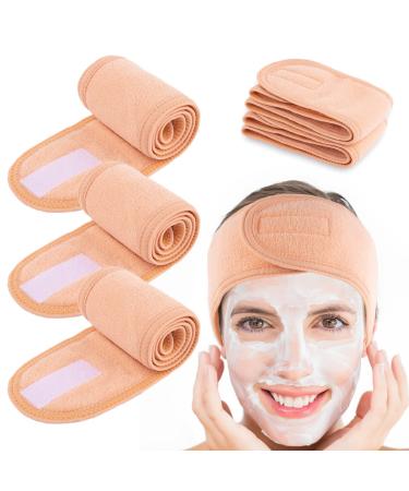 Spa Facial Headband Whaline 4 Packs Head Wrap Terry Cloth Headband Adjustable Stretch Towel for Bath, Makeup and Sport (Living Coral)