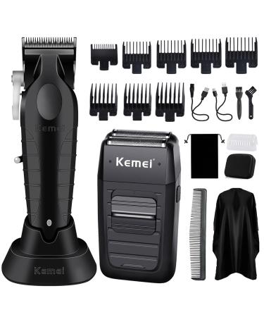 KEMEI Hair Clipper and Trimmer Set Professional Cordless Hair Clipper for Men Electric Beard Trimmers Barber Hair Cuttings Kit T Blade Trimmers for Men KM-2296 KM-2299 (KM2296+1102)