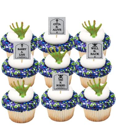 Spooky Halloween Tombstones & Grabbing Hands Cupcake Toppers - 12 Pack - Buy Online on SooperMarket.com
