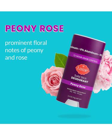 Lume Natural Solid Deodorant Stick - Aluminum-Free, Baking Soda-Free, Hypoallergenic for Sensitive Skin - 2.6oz Peony Rose - Buy Online on SooperMarket.com