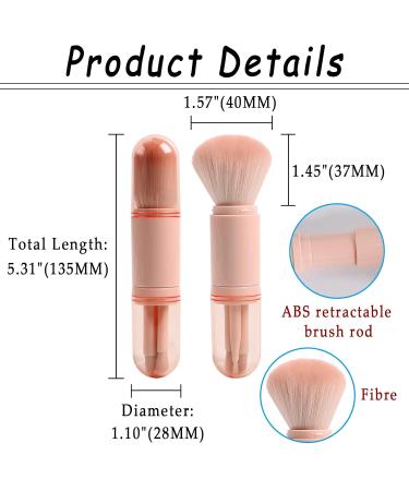 JewelryWe 4 in 1 Retractable Makeup Brush Set - Travel Lip Highlight Eyeshadow & Foundation Brushes | Portable Pink Cosmetic Brushes - Buy Online on SooperMarket.com