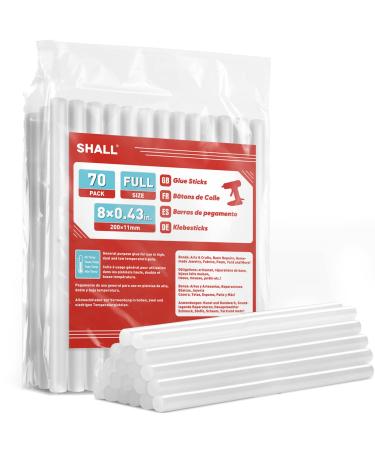 SHALL Full Size Hot Glue Sticks, 0.43 Dia x 8 Long, 70-Pack Clear Hot Melt Glue Gun Sticks for All-Temp Glue Guns, Multipurpose for Kids Adults DIY Art Craft Sealing Repairing Festival Decoration Full-Size 0.43" x 8"