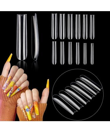 Deciniee 504Pcs XXXL Clear False Nails Extra Long 3XL Tapered Square Fake Nails 12 Sizes Straight Square Nail Tips Full Cover Press on Nails Nail Extension Kit for Manicure Home DIY Nail Art 504 Piece Set