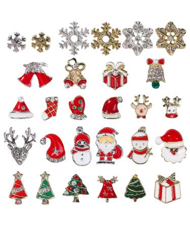 3D Christmas Nail Art Charms 28 Pcs Metal Nail Studs Snowflake Santa Elk Snowman Christmas Nail Rhinestones and Gems Nail Jewelry for Nail Art Decorations DIY Crafts (Multi-Colored A)