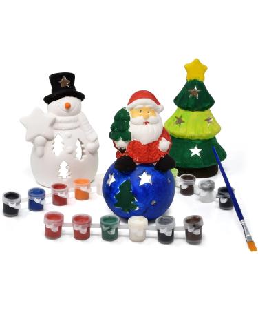 Christmas Ceramic Figurine Paint Kit - Set of 6 Unpainted Ceramics for Kids Art Project | Holiday Party Decoration & Keepsake | Includes Paint & Brushes - Buy Online on SooperMarket.com